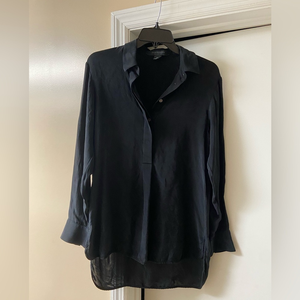 Club Monaco Black Silk Button-Front Blouse